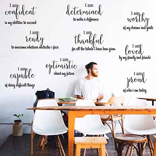 9 Pieces Inspirational Decals Black Motivational Wall Sticker Vinyl Wall Quotes Stickers Wall Art Stickers Peel and Stick Wall Decals for Girl Boy Bedroom Living Room