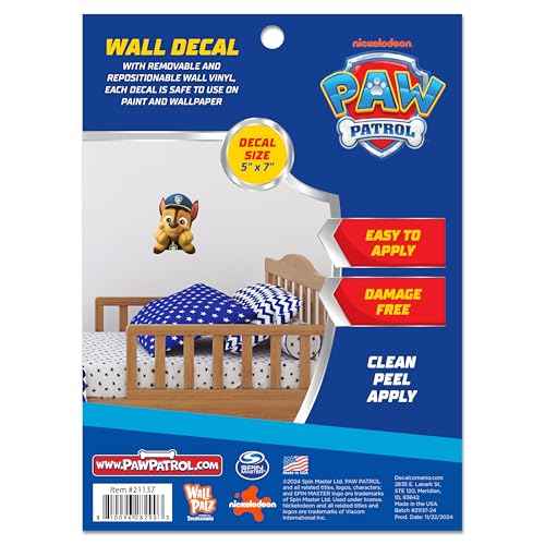 Paw Patrol Chase Peeking Wall Decal - 7" Vinyl Wall Sticker Bedroom Decorations - Paw Patrol Room Decor Peel and Stick