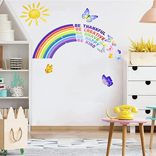 Rainbow Wall Decal for Kids Playroom Decor Colourful Butterflies Cloud Classroom Quotes Inspirational Nursery for Girls Bedroom Be Brave Be You