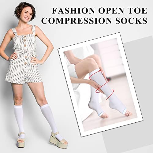 Sintege 4 Pairs Open Toe Anti Embolism Compression Stockings TED Hose 15-20mmHg Compression Socks 18mmHg Toeless Knee Socks for Women Men Swelling