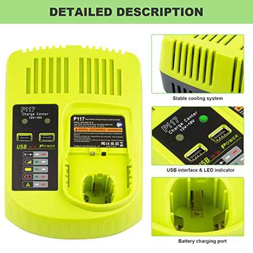 Futurebatt 18V Rapid Charger Replacement for Ryobi P117 12V-18V Battery One+ Lithium-Ion/NiCad/NiMh Battery P102 P108 P189 P197 P103 P105 P107 P190 P191 PBP002 PBP005
