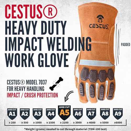 Cestus 7037, Impact Welding Gloves, ANSI A5 Cut-Resistant, Grain Goatskin Palm, Drag Patch, TIG/Multi-Purpose