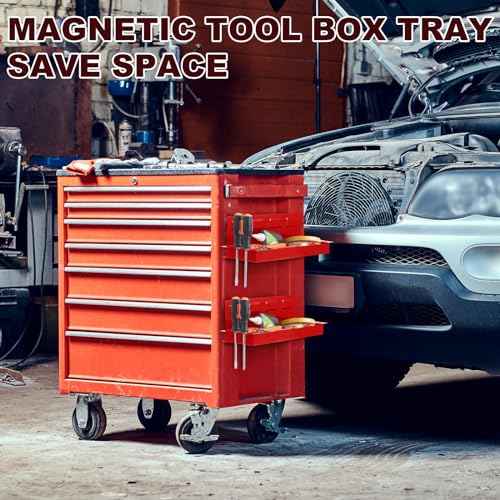 Tandefio 2 Pcs 12" Magnetic Tool Box Tray with Screwdriver Holder Magnetic Can Holder Spray Can Organizer Magnetic Tool Shelf for Hand Tools Store Shop Workshop Garage, Holds 6 Screwdrivers
