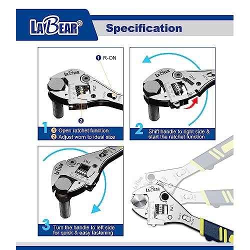 LABEAR- 10 inch long x 1-1/4 inch(32mm) Adjustable Ratchet Wrench