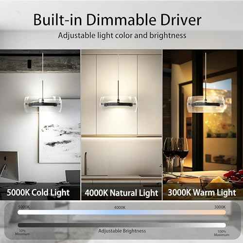 Pendant Lights Kitchen Island Dual-Sided LED Lighting, Adjustable Hanging Length,Clear Glass Shade, Dimmable, Modern Ceiling Light Fixture for Dining Room, Bar, Living Room, Matte Black