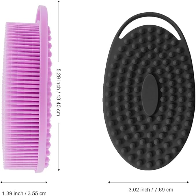 Soft Silicone Body ShowerÃ¯Â¼Â Exfoliating Silicone Body Scrubber, Silicone Loofah 2 in 1 Bath and Shampoo Brush, Body Scrubber Shower Easy to Clean for Sensitive Skin, Lather Well 2 PCS Black and Purple