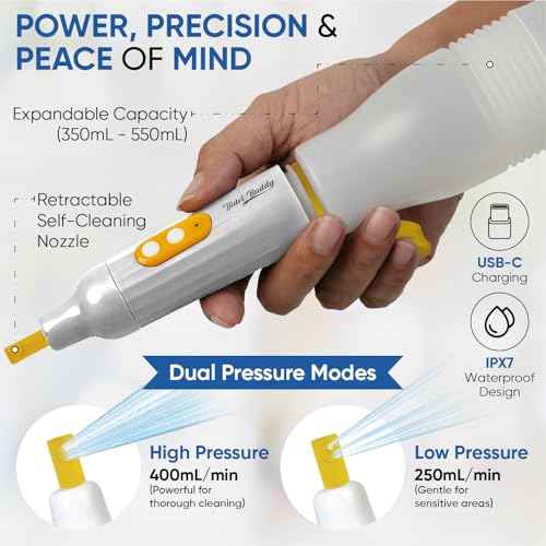 BIDET BUDDY¢ç PureJet Portable Bidet for Travel & Camping | Rechargeable Electric Travel Bidet | Waterproof Compact USB-C Personal Hygiene Bidet with High Pressure Spray Design - Arctic White