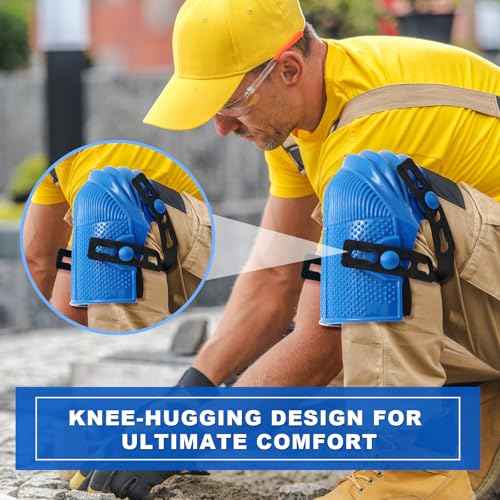 Soulchen 2 Pairs Construction Knee Pads for Men Women Heavy Duty Support Knee Pads for Work with Flexible Plastic and Thick Foam Cushion Adjustable Thigh and Shin Straps for Roofing Flooring Gardening