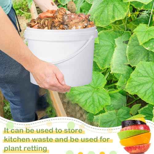 Leinuosen 8 Pcs 2 Gallon Plastic Food Safe Bucket with Lid and Handle Durable Heavy Duty Bucket Set Pail Container for Multipurpose Storage Paint Art Crafts Projects(White)