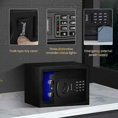 Fire Resistant Safe Box with Fireproof Waterproof Bag and Sensor Light,0.23 Cubic Feet Money Safe with Emergency External Power Supply,Electronic Digital Security Safe