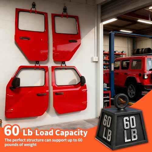 4PCS Door Storage Hanger Bracket with PVC Protective Sleeve, Jeep Door Hangers Compatible for 1956-2024 Jeep Wrangler CJ YJ TJ LJ JK JKU JL JLU JT, Removable Door Storage Holder with Screw