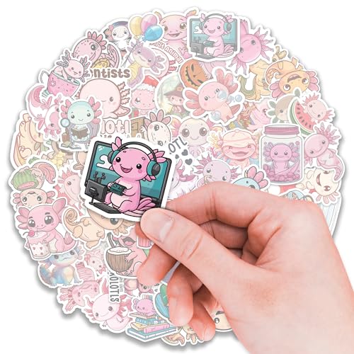 Axolotl Stickers 50 Pieces Vinyl Waterproof Decal for Laptop Water Bottle Phone Car Window Bike Motorcycle Stakeboard Scrapbook Axolotls Sticker Gifts for Kid Teen Adult