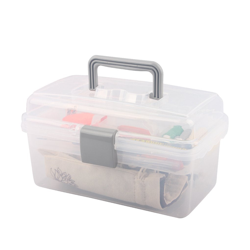 BangQiao Multipurpose Plastic Storage Container Box with Handle and Latch Lock, Clear Gray