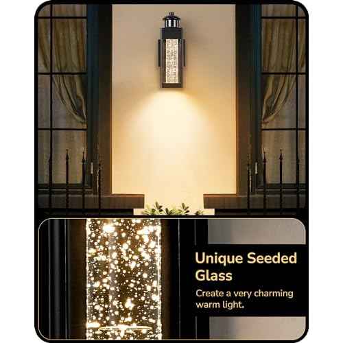 EDISHINE Motion Sensor Outdoor Wall Lights, Dusk to Dawn Exterior Lighting Fixture with Crystal Bubble Glass, LED Outdoor Porch Light Wall Mount, Outside Wall Sconce Lantern for Front Door 1100 Lumen