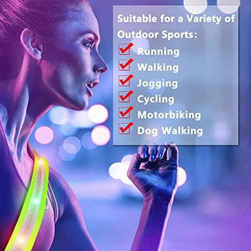 LED Night Running Gear High Visibility LED Flashing Sash Outdoor Running Cycling Hiking Jogging Rechargeable Illuminating Gear for Men and Women Night Safety Walking