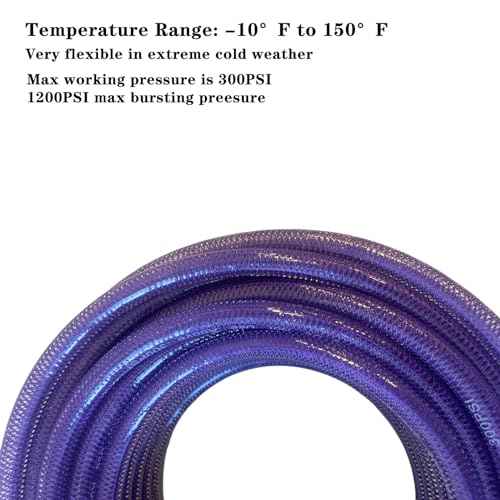Air Hose 1/4 in x 100 ft, Polyurethane(PU), Reinforced Air Compressor Hose, Lightweight, Kink Resistant with 1/4¡± Industrial High Flow Quick Coupler and Plug, Bend Restrictors,300 PSI (100FT, Purple)
