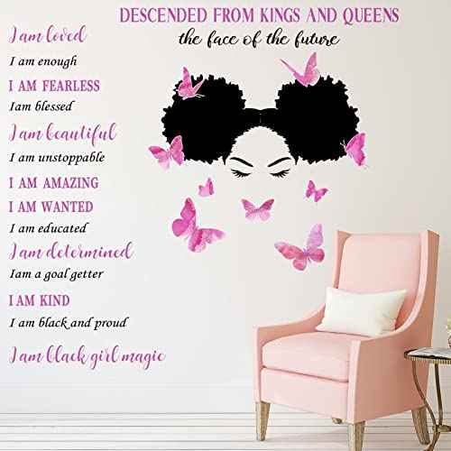 Chinco Black Girl Wall Stickers for Teen Inspirational Quote Wall Decal Butterfly Motivational Saying Positive Vinyl Stickers for Classroom Bedroom Office(Bright Style)