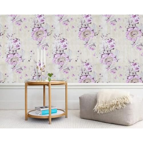 Retro Style Blooming Purple Flower Wallpaper Peel Stick Shelf Liner Funitures Dresser Drawer Cabinet Paper Decor 17.7 Inch by 100 Inch
