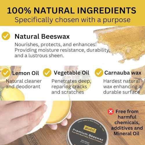 Beeswax Woodcut Premium 7oz, Wood Cream, Food Safe for Cutting Boards, Woodturning, Furniture, Benchtops, Cupboards, Baby Toys, Floors and Leather. Aluminium Container with Sponge