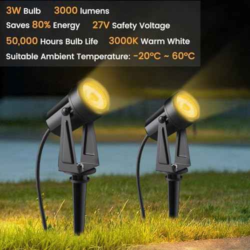 Low Voltage Landscape Lighting,10 Pack Outdoor LED Landscape Spotlights with Transformer 27V Garden Lights Pathway Lights IP65 Waterproof 3000K Warm White