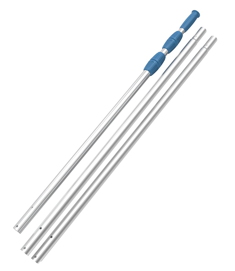KEMANO Professional 15ft Heavy Duty Swimming Pool Pole, Telescopic Aluminum, Adjustable 3.4-15ft, Fits Pool Vacuum, Net, Brush, Hook, Cleaning Tools, Universal Mount, Anti-Slip Grip, Twist Lock Design