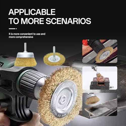 4 Pcs Brass Wire Wheel Brush Set for Drill,Brass Wire Cup Wheel with 1/4 Inch Shank for Rust Removal, Corrosion and Scrub Surfaces