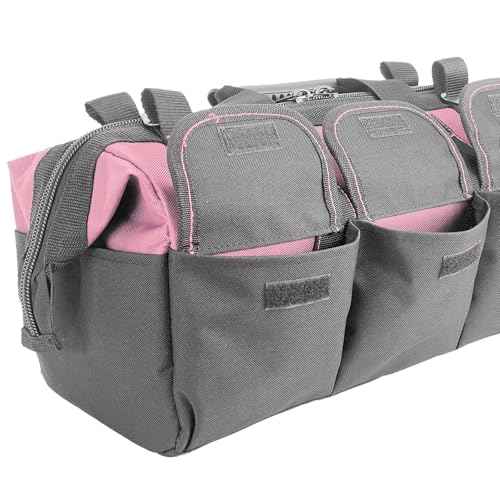 Women Heavy Duty Tool Bag Storage Organizer for Tools,16 x 7.5 x 10.5 inches,50 Pound Capacity, 600D Polyester Fabric (Pink)