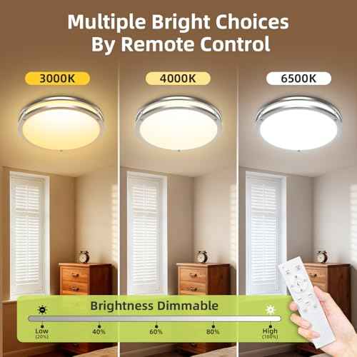 hepside 2Pack Flush Mount LED Ceiling Light with Remote, Dimmable& 3000K-6500K Adjustable Ceiling Light Fixture, Timer, Night Light, 13 inch Brushed Nickel Ceiling Lamps for Kitchen Bathroom Bedroom