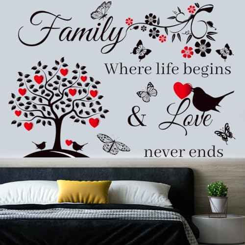 CASADECOR Family Wall Decor Stickers for Living Room - Inspirational Home Decal Background Art, Red