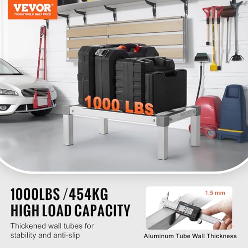 VEVOR Aluminum Dunnage Rack, 24¡± x 14¡± Commercial Food Floor Rack, 8¡± Off the Floor, 1000 lbs Capacity Adjustable Aluminum Storage, for Storage in Restaurants, Kitchens, Garages and Vehicles