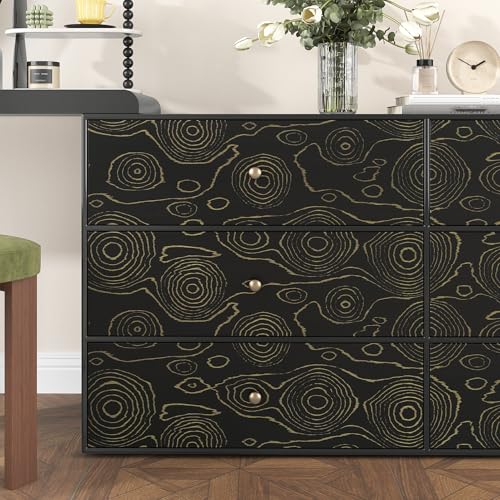 Black Wood Contact Paper for Countertops Gold Growth Ring Wood Wallpaper Removable Self Adhesive Vintage Stick on Wallpaper for Cabinets Table Walls Wooden Grain Wall Covering 15.75"x78"
