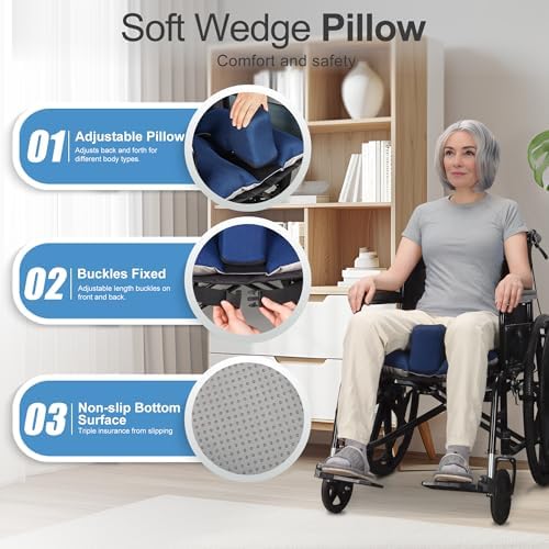 Wheelchair Wedge Pommel Cushion with Safety Straps Non-Slip Wheelchair Cushion for Seniors Prevents Forward Sliding, Provides Leg Abduction, Improves Positioning, Fall Prevention (18*18IN)