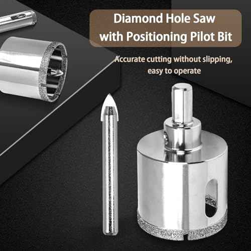 1-1/2 Inch Diamond Hole Saw with Pilot Drill Bit, 1-9/16 Inch Cutting Depth Glass Tile Hole Saw for Marble, Granite, Fiberglass, Porcelain, Quartz