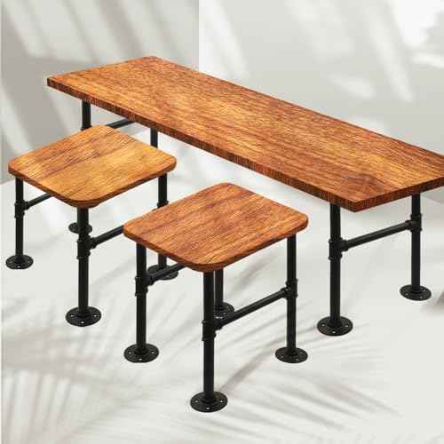 28 Inch Industrial Pipe Table Leg Set, Iron Base Legs for Coffee Tables, Desks, NightstandVintage, Dark Grey Black Rough Pipes, 2pcs