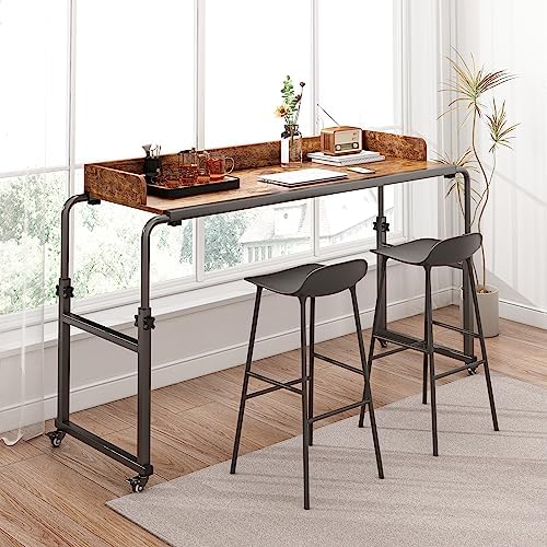 Overbed Table with 360° Wheels, Queen Size Mobile Bed Desk, Recliner Table Over Bed Table Adjustable Height and Length Overbed Table with Heavy Duty Metal Leg for Hospital and Home use
