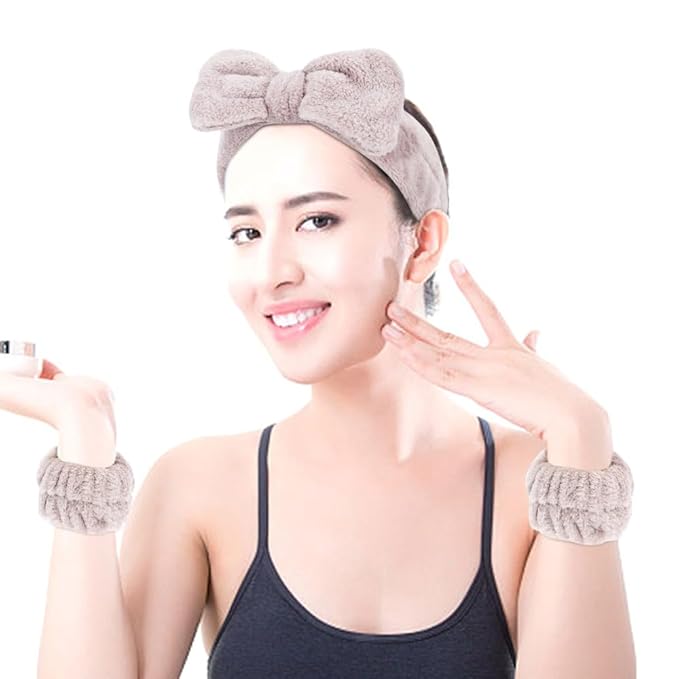 SPA Headbands for Washing Face Makeup Headbands with Bow Hair Band Women Facial Head Band Wrist Towel Wraps For Shower Face Mask Black Pink White, 12 Pack