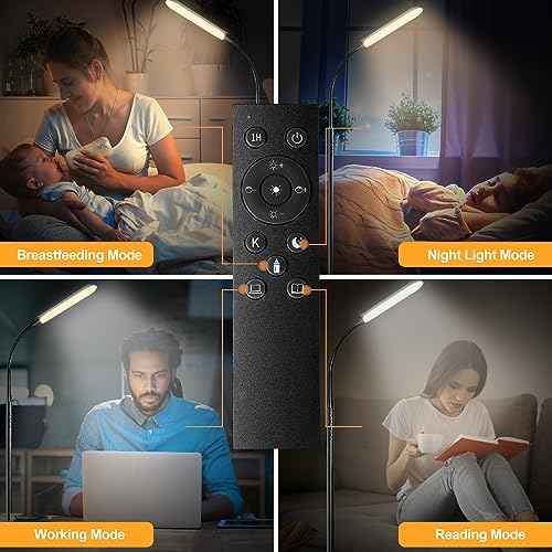 Floor Lamp 2 Pack, 18W 1800LM Bright LED Floor Lamp with 2 Remotes & Works with Smart Plug, Dimmable Timing Eye Caring Standing Reading Floor Lamps for Living Room Bedroom Office