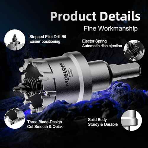 Mollom (1/2''|13mm) Heavy Duty Carbide Hole Saw with 2 Pilot Drill Bits, Hole Cutter cuts Stainless Steel, mild Steel, Iron, Copper, Brass, Plastic
