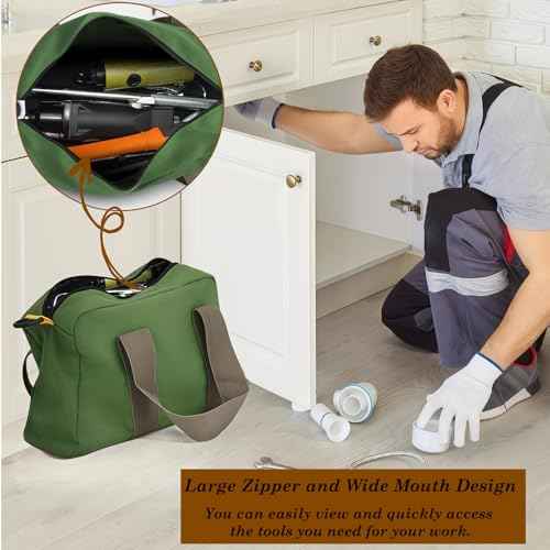 Small Tool Bag, Canvas Wide Mouth Tool Bag, Large Capacity Tool Bags for Men, Portable Home Tool Organizer for Storage Handbag for Screwdrivers, Wrench, Plier, Nails, Pliers Repair Hand Tools -12 Inch
