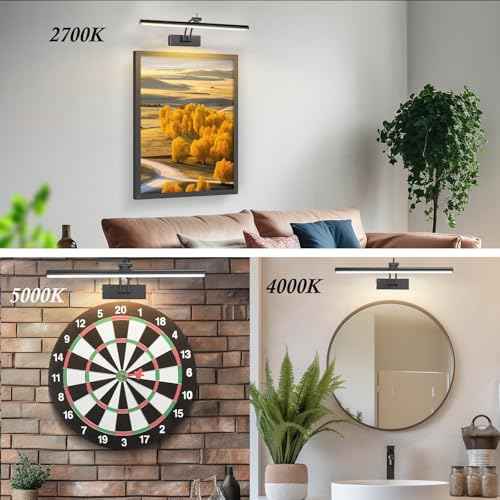 3 Pack Picture Lights for Wall Battery Operated, 16 inch Wireless Art Lighting for Painting, 6 Colors Picture Frame Lights with Remote, Dimmable 5200mAh Gallery Light, Black