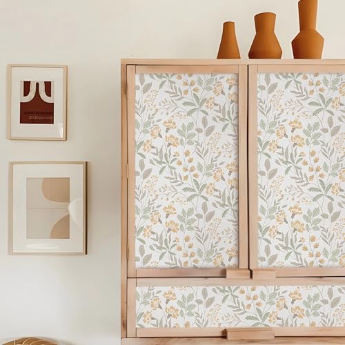 Rugreat Modern Floral Wallpaper Peel and Stick Boho Leaf Flower Contact Paper for Cabinets Self Adhesive Removable Wallpaper for Bathroom Waterproof Botanical Contact Paper Colorful 78.8inL 17.3inW