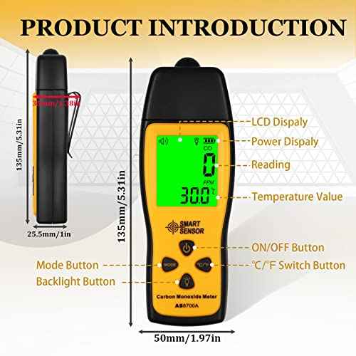 Carbon Monoxide Detectors, Portable CO Detector with Temperature Sensor £¦ LCD Backlight Screen, Handheld Carbon Monoxide Meter Tester 0-1000PPM Range, Indoor/Oudoor (Includes Battery x3)