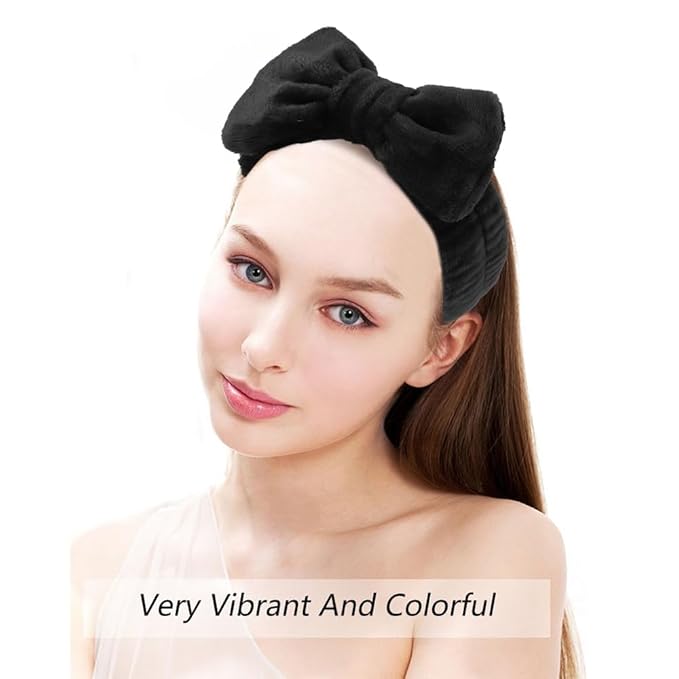 AOPRIE SPA Headbands for Washing Face Makeup Headbands with Bow Hair Band Women Facial Head Band Laurel Wrist Towel Wraps For Shower Face Mask Black, 12 Pack