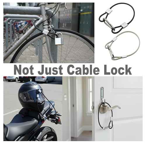 10 pcs 12 inch Vinyl Cover Coated Stainless Steel Wire Rope Lanyard Cable Tether Safety Strap with Hooks and 2 Loops (4mm Thickness), Black