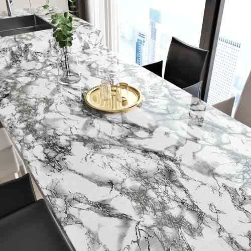 White and Black Marble Contact Paper for Countertop Peel and Stick White Black Glossy Wallpaper Removable Marble Wallpaper for Bathroom Waterproof Faux Marbles Counter Paper Vinyl 15.7¡¿78''