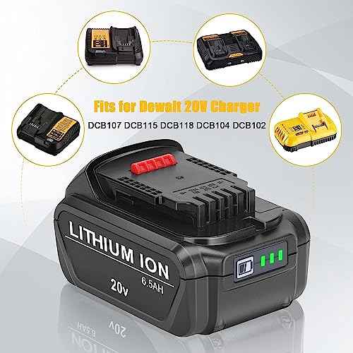 20V Battery Replacement for Dewalt 20V Max Battery DCB201 DCB200 DCB204 DCB206 DCB203, Compatible for Dewalt 20V Battery and Tools, 6500mAh 2 Packs 20V Battery