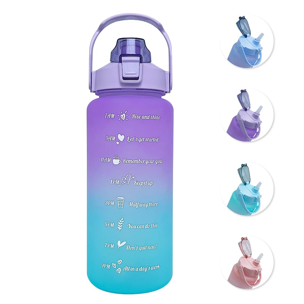 EITMOW 64 oz Large Capacity Water Bottle with Motivational Time Markers and Straw, Portable, Leakproof, BPA Free for Fitness, Gym and Outdoor Sports. (Purple)