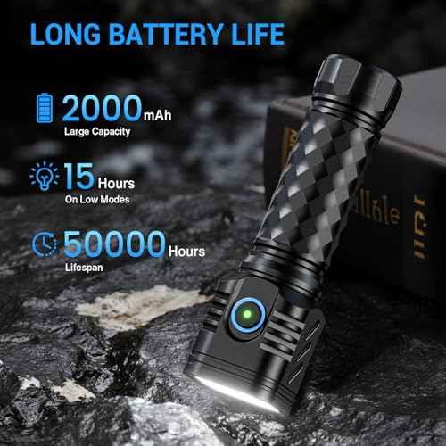 WdtPro Metal LED Flahlight High Lumens,2 Pack Rechargeable Flashlights Waterproof, Super Bright Flash Light for Camping Hiking Outdoor Home Emergency, Camping Essentials Gear