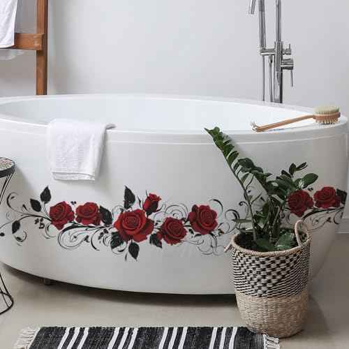 Valentines Wall Decals Valentines Wall Stickers Removable Red Rose Designs Wall Decorations Romantic Stickers for Living Room Bedroom Bathroom Anniversary Party Home Decor 2 Sheets