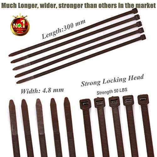 Strong Brown Zip Ties 12 Inch Wood Color Cable Ties Zip Tie, Heavy Duty Gardening Hand Tools Plants Ties 50 LBS Strength, 100 Pieces